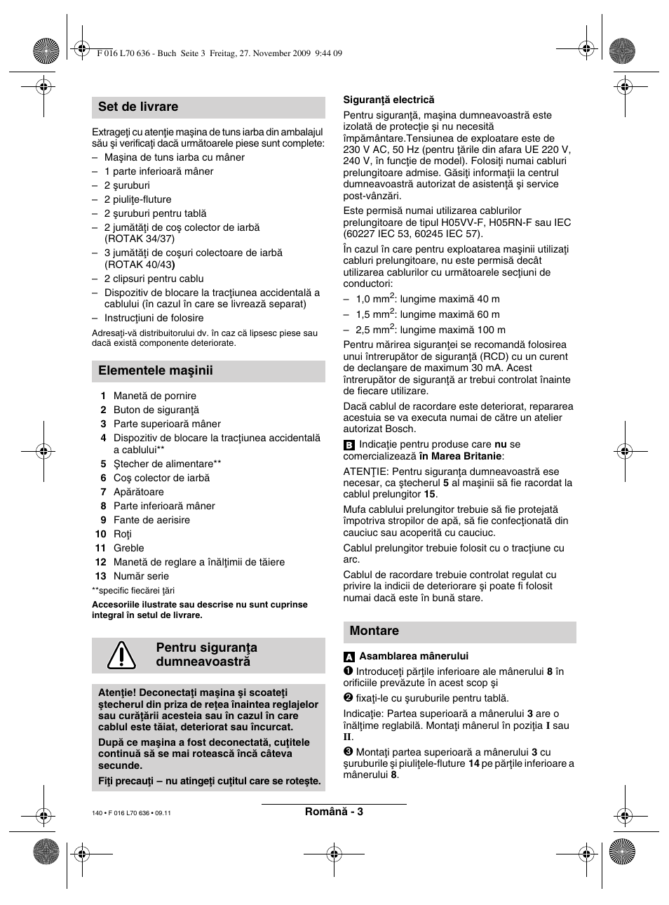 Montare | Bosch ROTAK 34 User Manual | Page 140 / 195