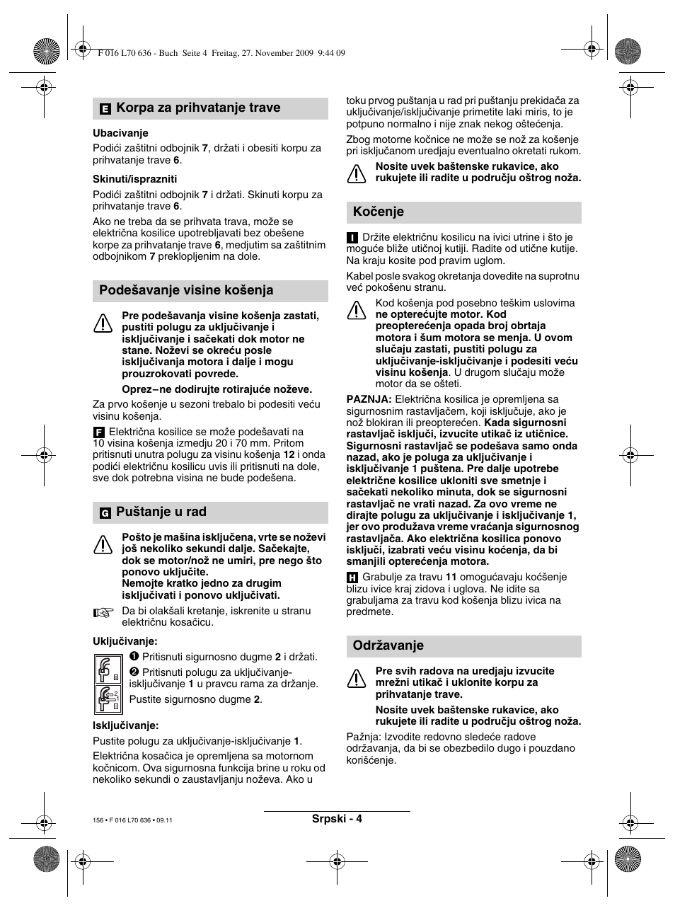 Koãenje odrïavanje | Bosch ROTAK 34 User Manual | Page 156 / 195