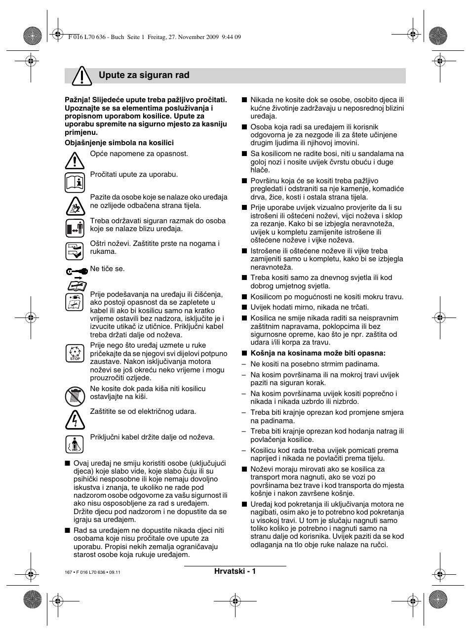 Upute za siguran rad | Bosch ROTAK 34 User Manual | Page 167 / 195