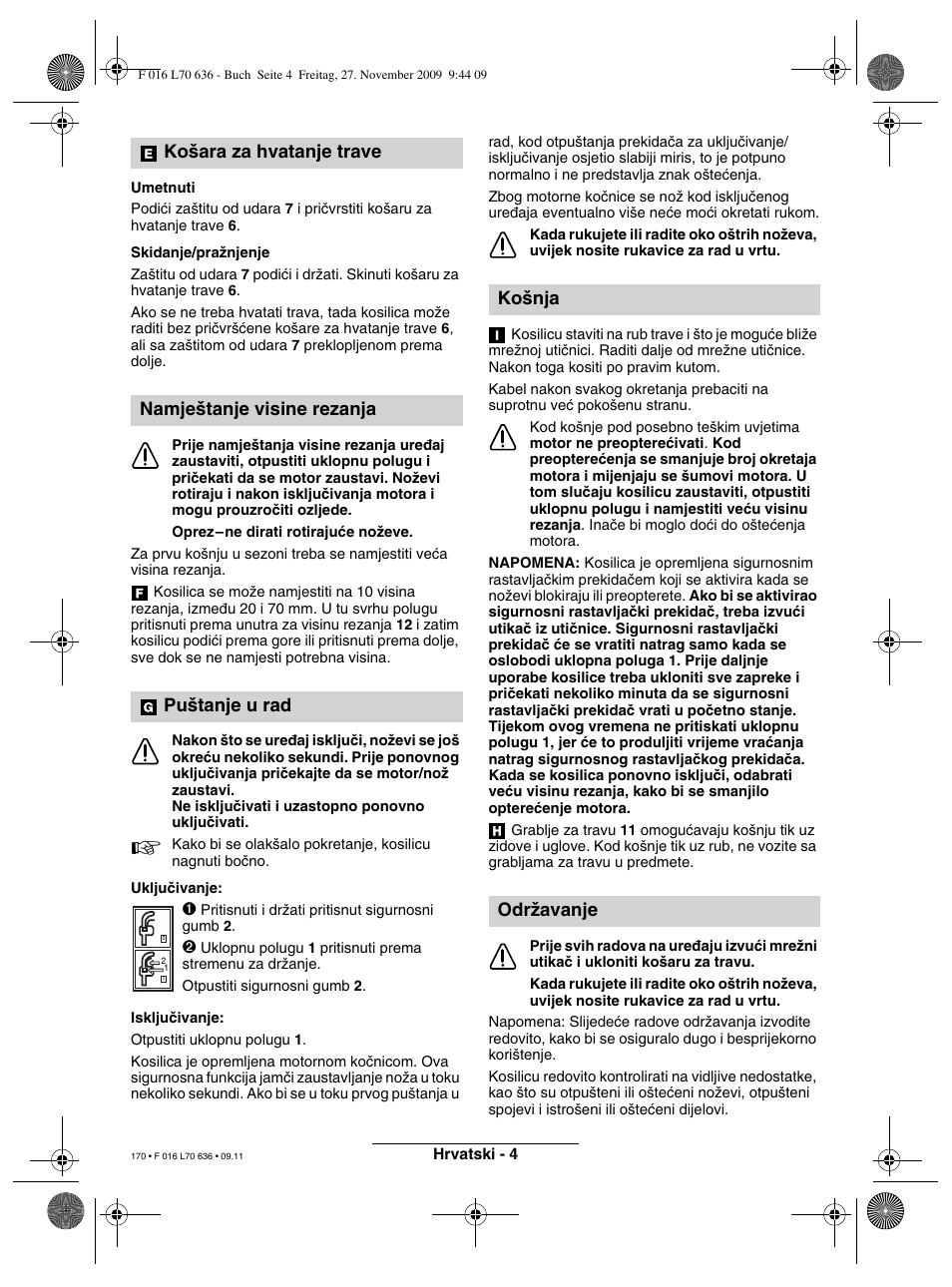 Ko‰nja odrïavanje | Bosch ROTAK 34 User Manual | Page 170 / 195