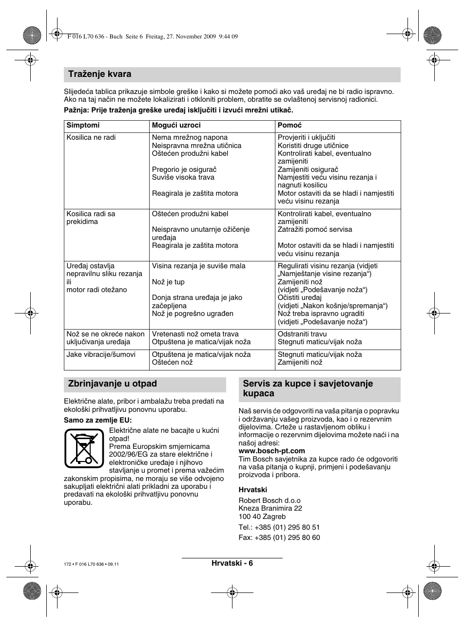 Traïenje kvara | Bosch ROTAK 34 User Manual | Page 172 / 195