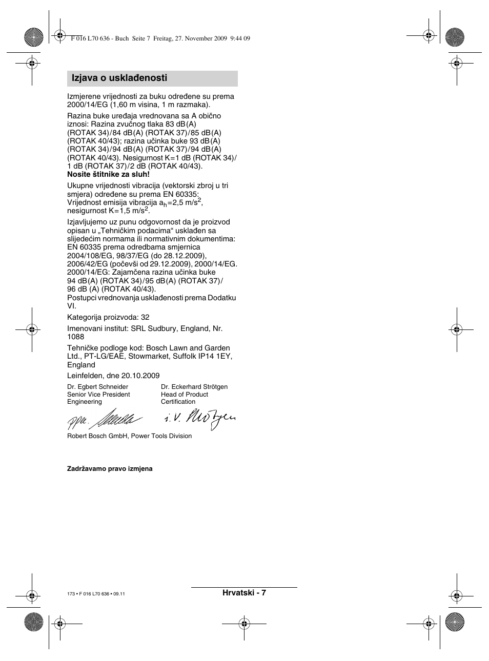 Izjava o uskla∂enosti | Bosch ROTAK 34 User Manual | Page 173 / 195