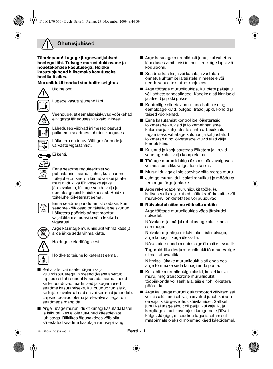 Ohutusjuhised | Bosch ROTAK 34 User Manual | Page 174 / 195