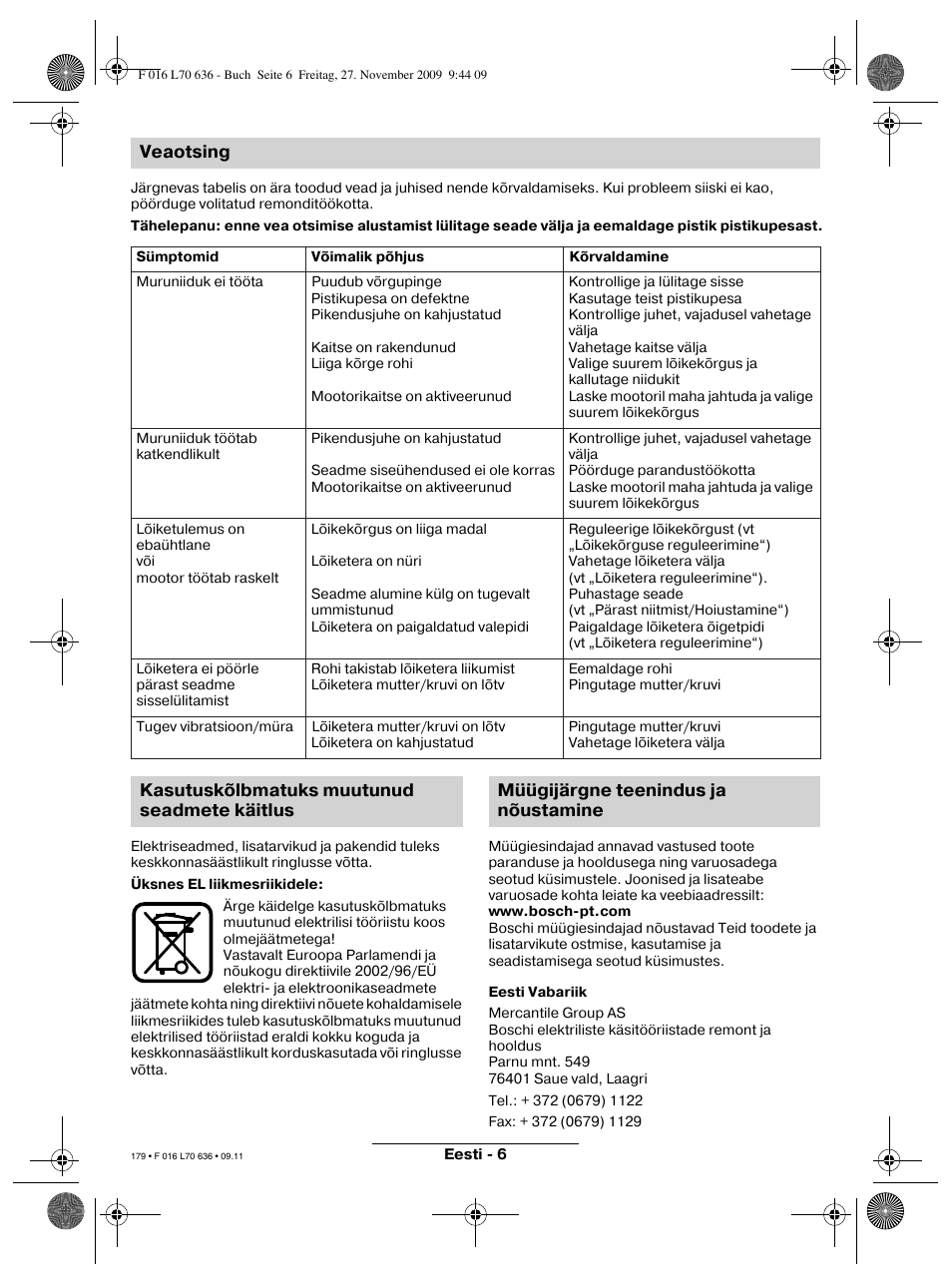 Veaotsing | Bosch ROTAK 34 User Manual | Page 179 / 195