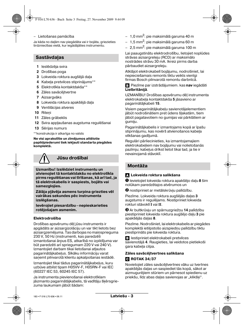 Sastāvda as jūsu drošībai, Montāža | Bosch ROTAK 34 User Manual | Page 183 / 195