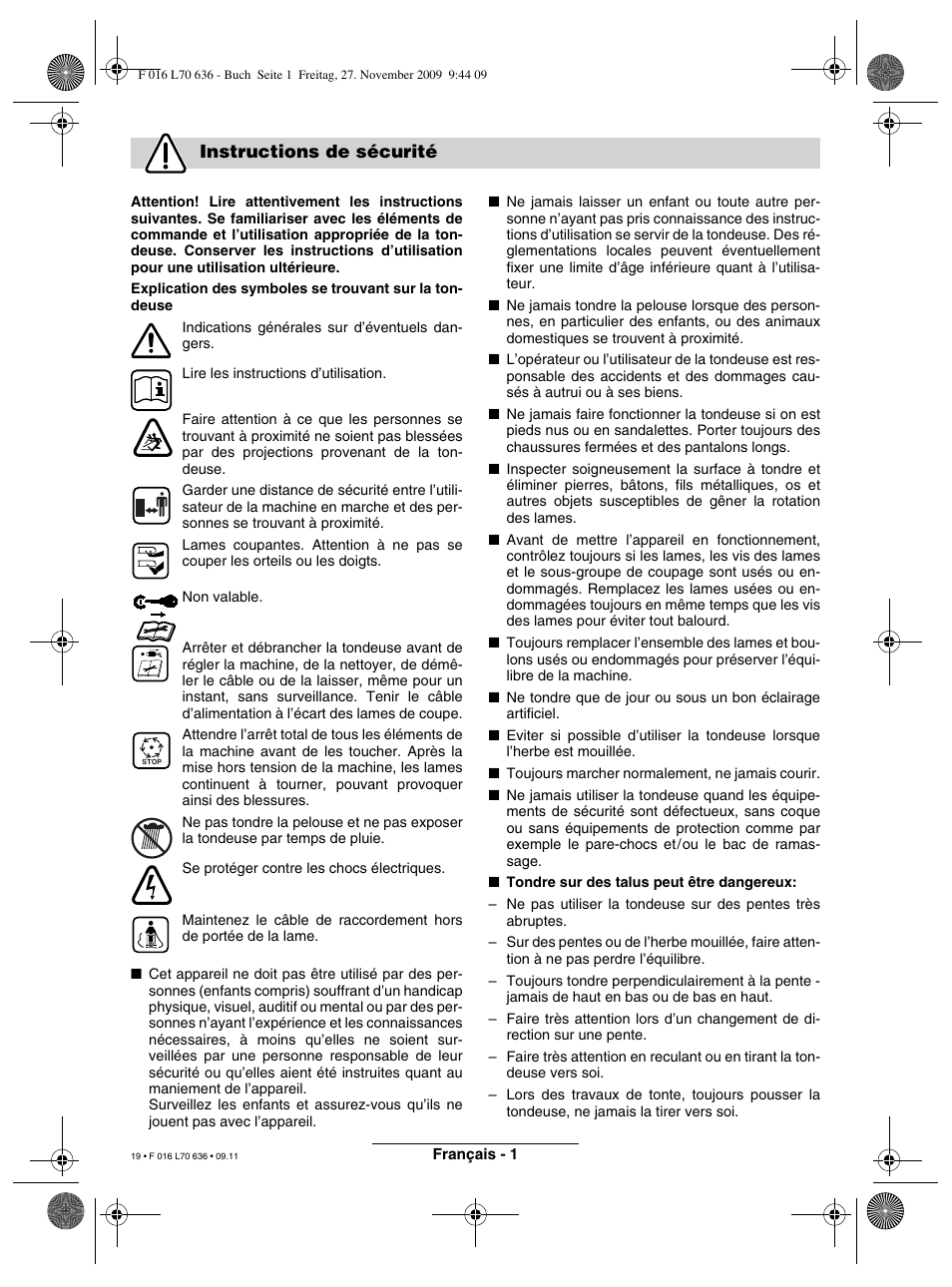 Instructions de sécurité | Bosch ROTAK 34 User Manual | Page 19 / 195