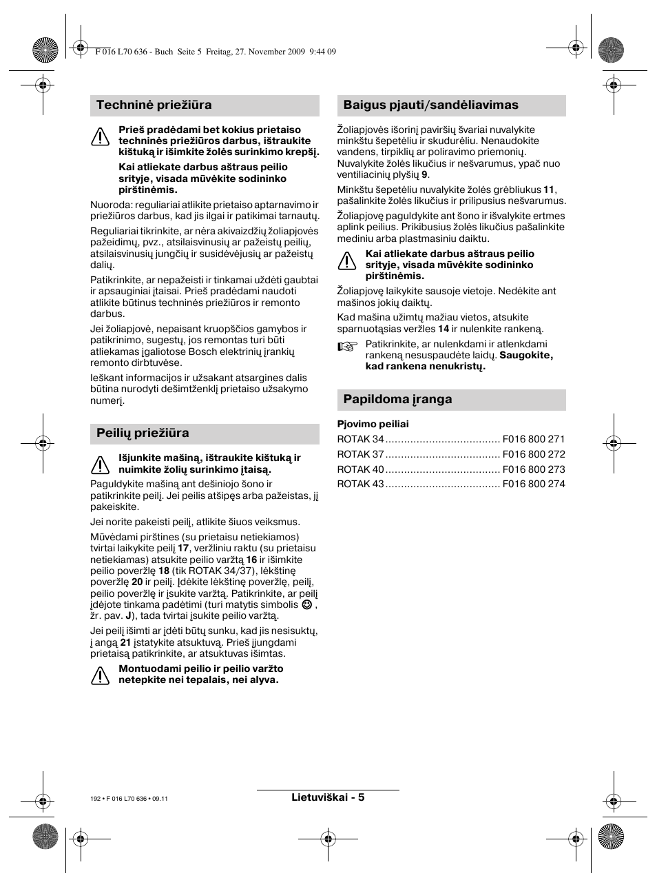 Bosch ROTAK 34 User Manual | Page 192 / 195