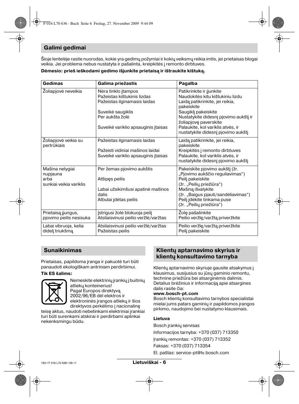 Galimi gedimai | Bosch ROTAK 34 User Manual | Page 193 / 195