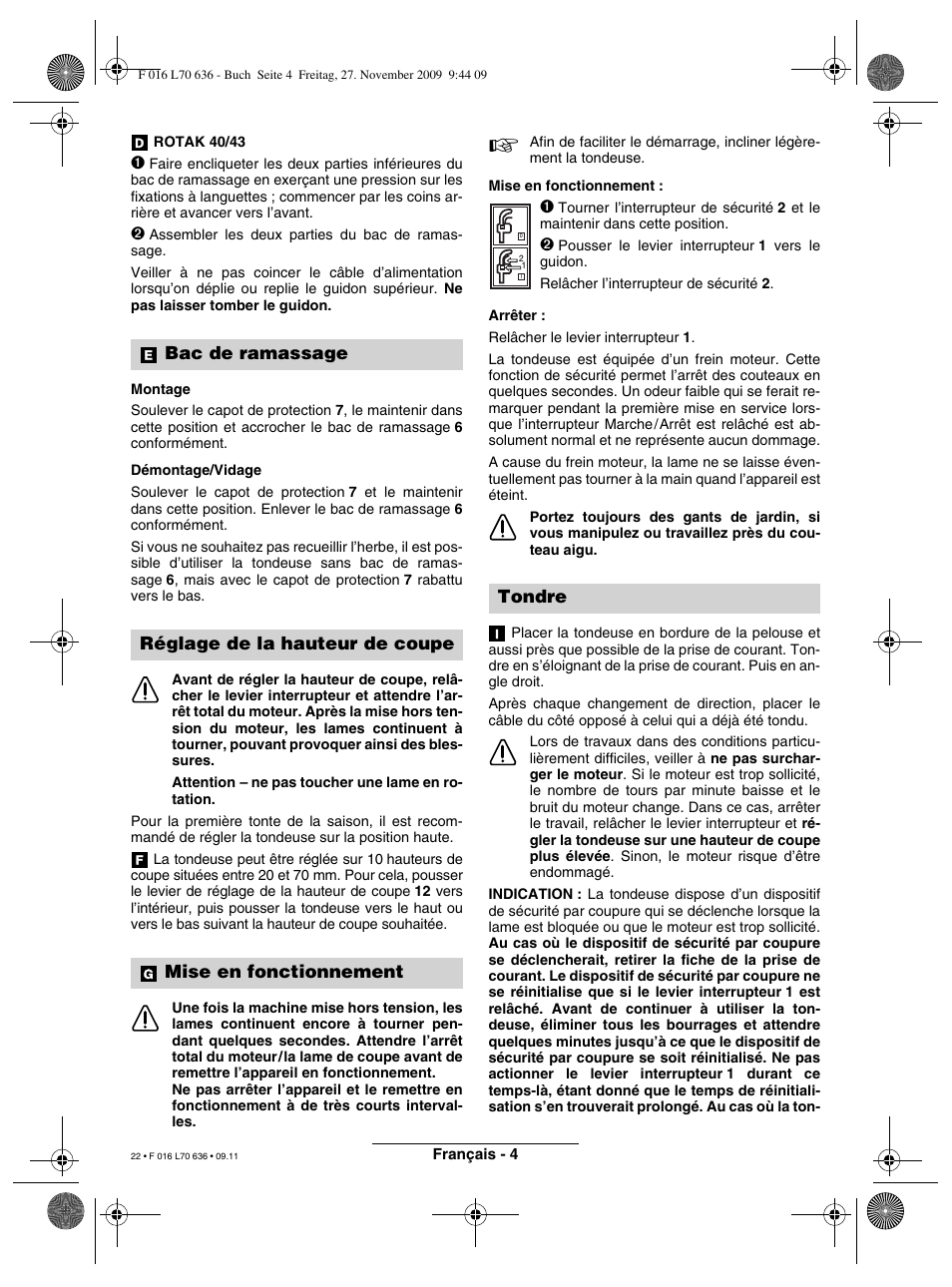 Tondre | Bosch ROTAK 34 User Manual | Page 22 / 195