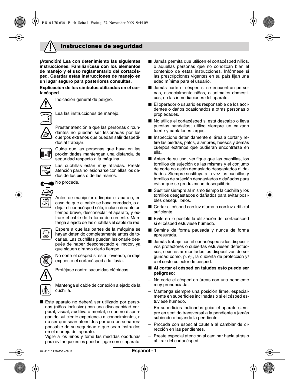 Instrucciones de seguridad | Bosch ROTAK 34 User Manual | Page 26 / 195