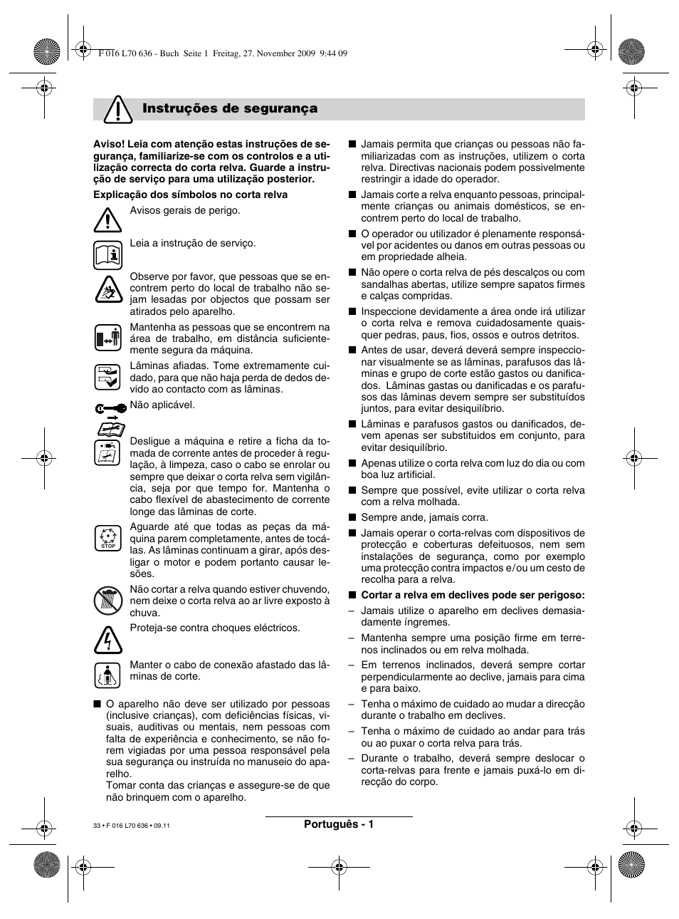 Instruções de segurança | Bosch ROTAK 34 User Manual | Page 33 / 195