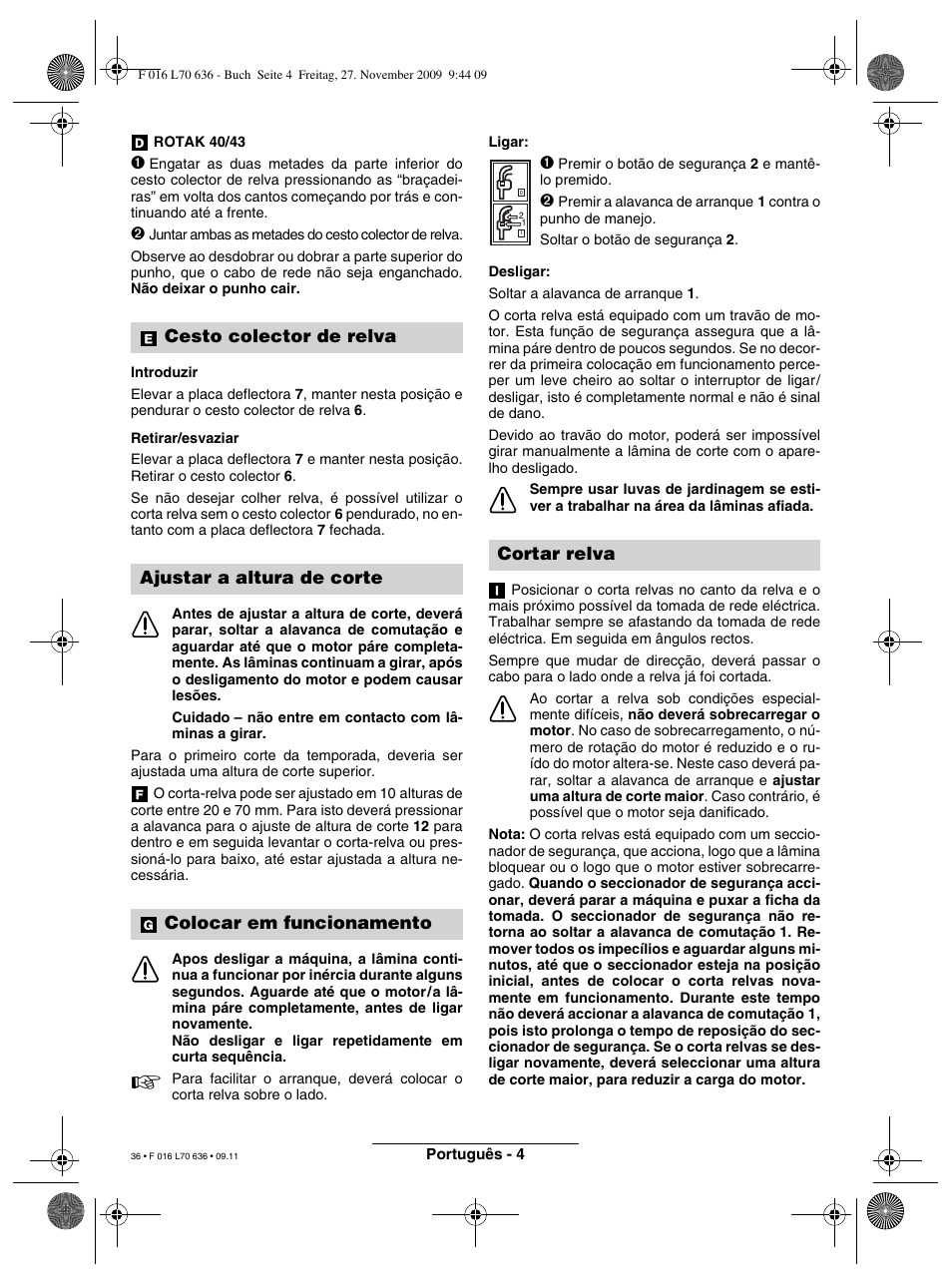 Cortar relva | Bosch ROTAK 34 User Manual | Page 36 / 195