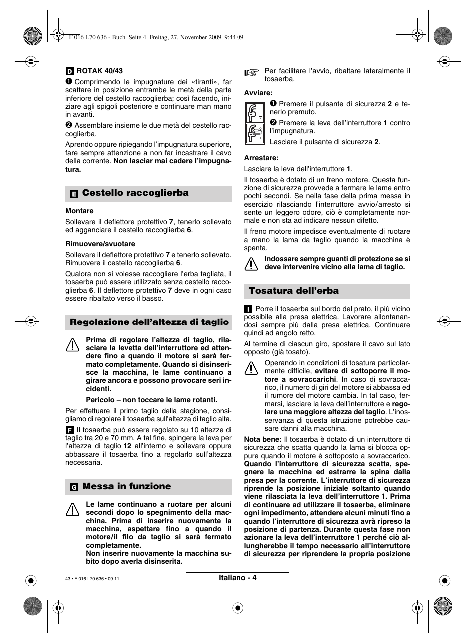 Tosatura dell’erba | Bosch ROTAK 34 User Manual | Page 43 / 195