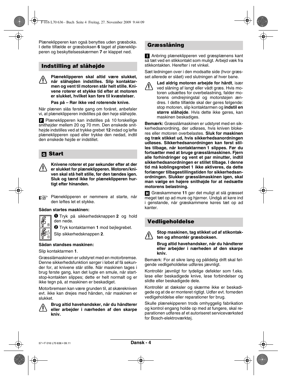 Indstilling af slåhøjde start, Græsslåning vedligeholdelse | Bosch ROTAK 34 User Manual | Page 57 / 195