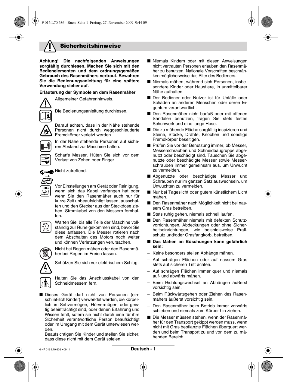 Sicherheitshinweise | Bosch ROTAK 34 User Manual | Page 6 / 195