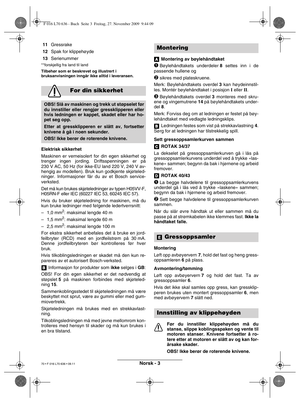 For din sikkerhet | Bosch ROTAK 34 User Manual | Page 70 / 195