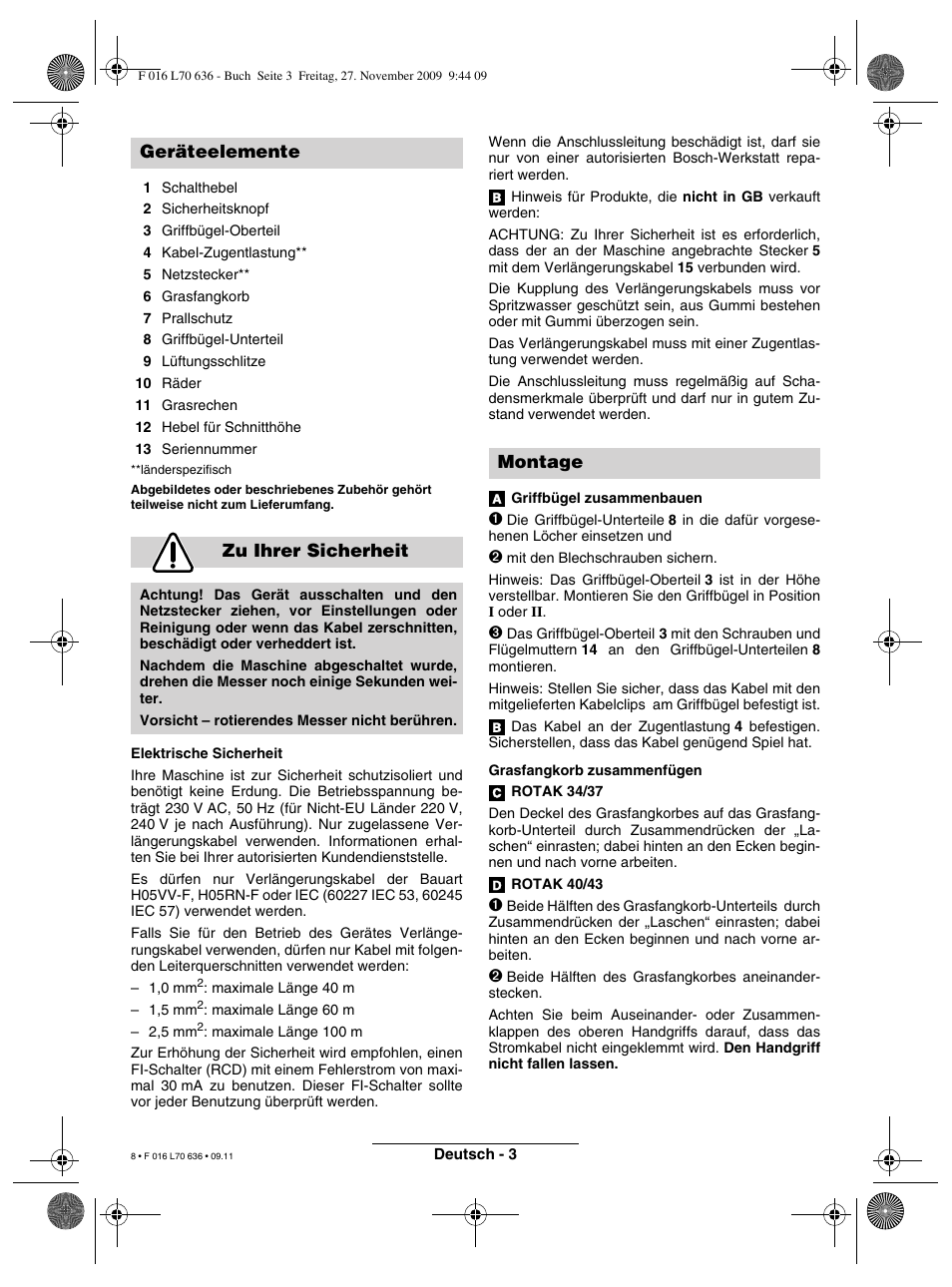 Geräteelemente zu ihrer sicherheit, Montage | Bosch ROTAK 34 User Manual | Page 8 / 195