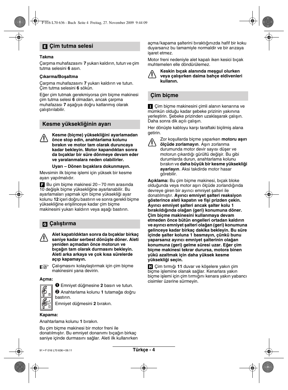 Çim biçme | Bosch ROTAK 34 User Manual | Page 91 / 195