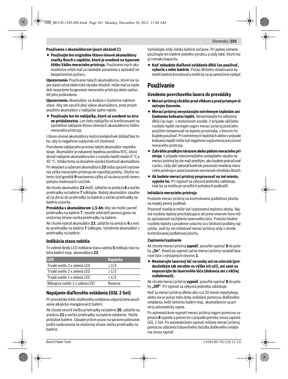 Používanie | Bosch GSL 2 Professional User Manual | Page 101 / 184