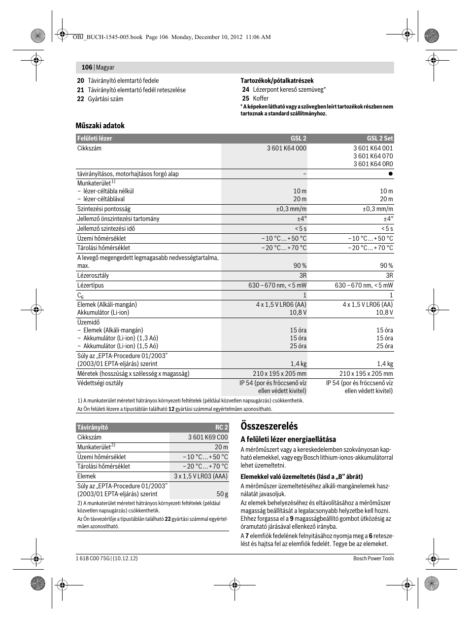 Összeszerelés | Bosch GSL 2 Professional User Manual | Page 106 / 184