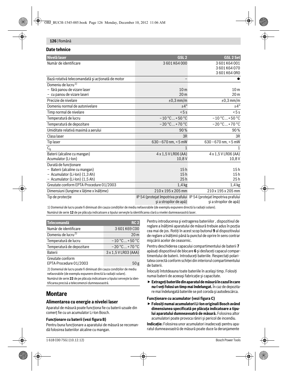 Montare | Bosch GSL 2 Professional User Manual | Page 126 / 184