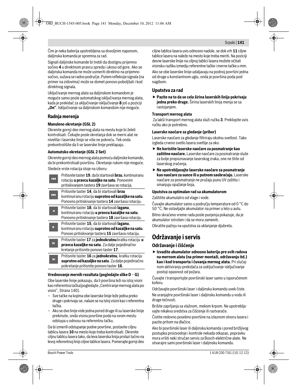 Održavanje i servis | Bosch GSL 2 Professional User Manual | Page 141 / 184