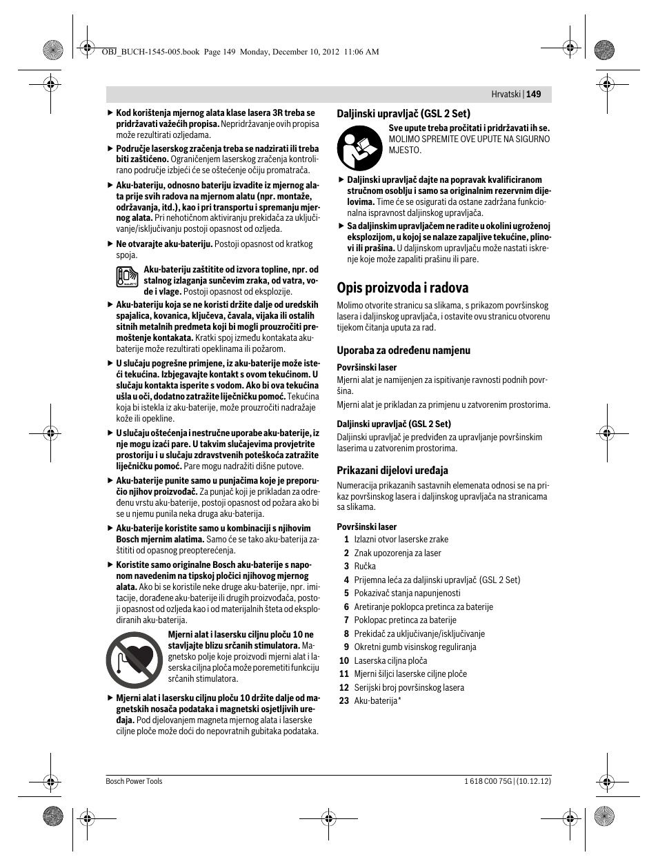 Opis proizvoda i radova | Bosch GSL 2 Professional User Manual | Page 149 / 184