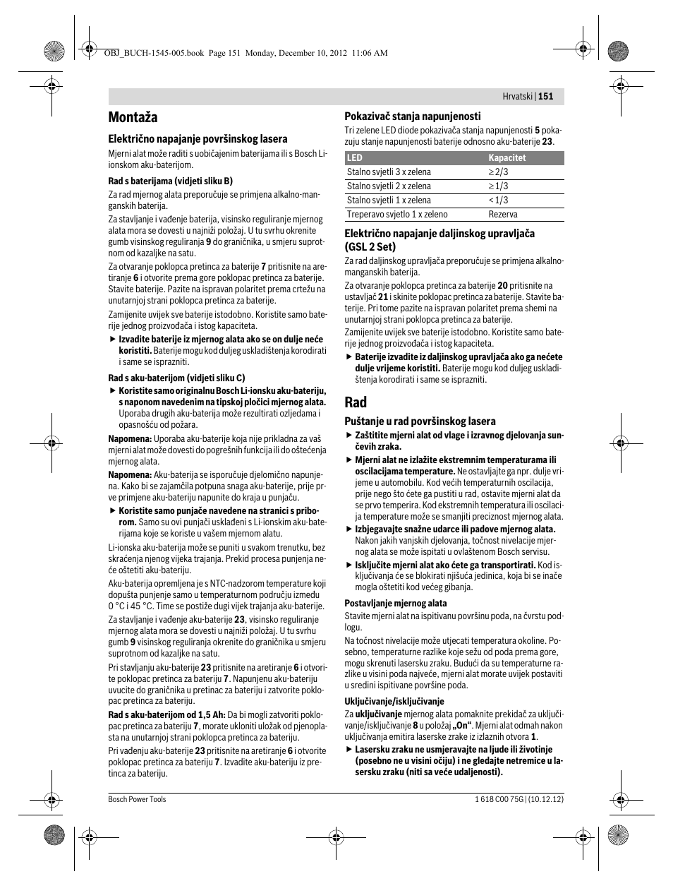 Montaža | Bosch GSL 2 Professional User Manual | Page 151 / 184