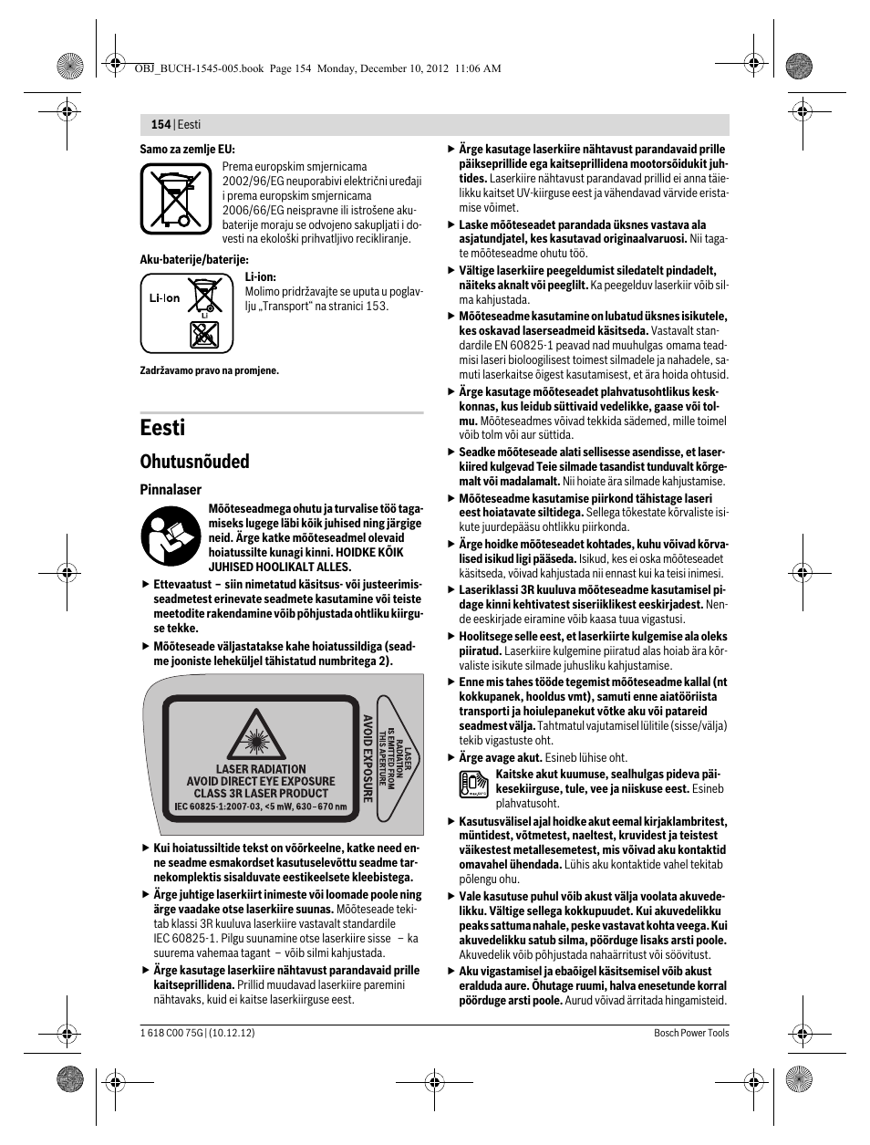 Eesti, Ohutusnõuded | Bosch GSL 2 Professional User Manual | Page 154 / 184