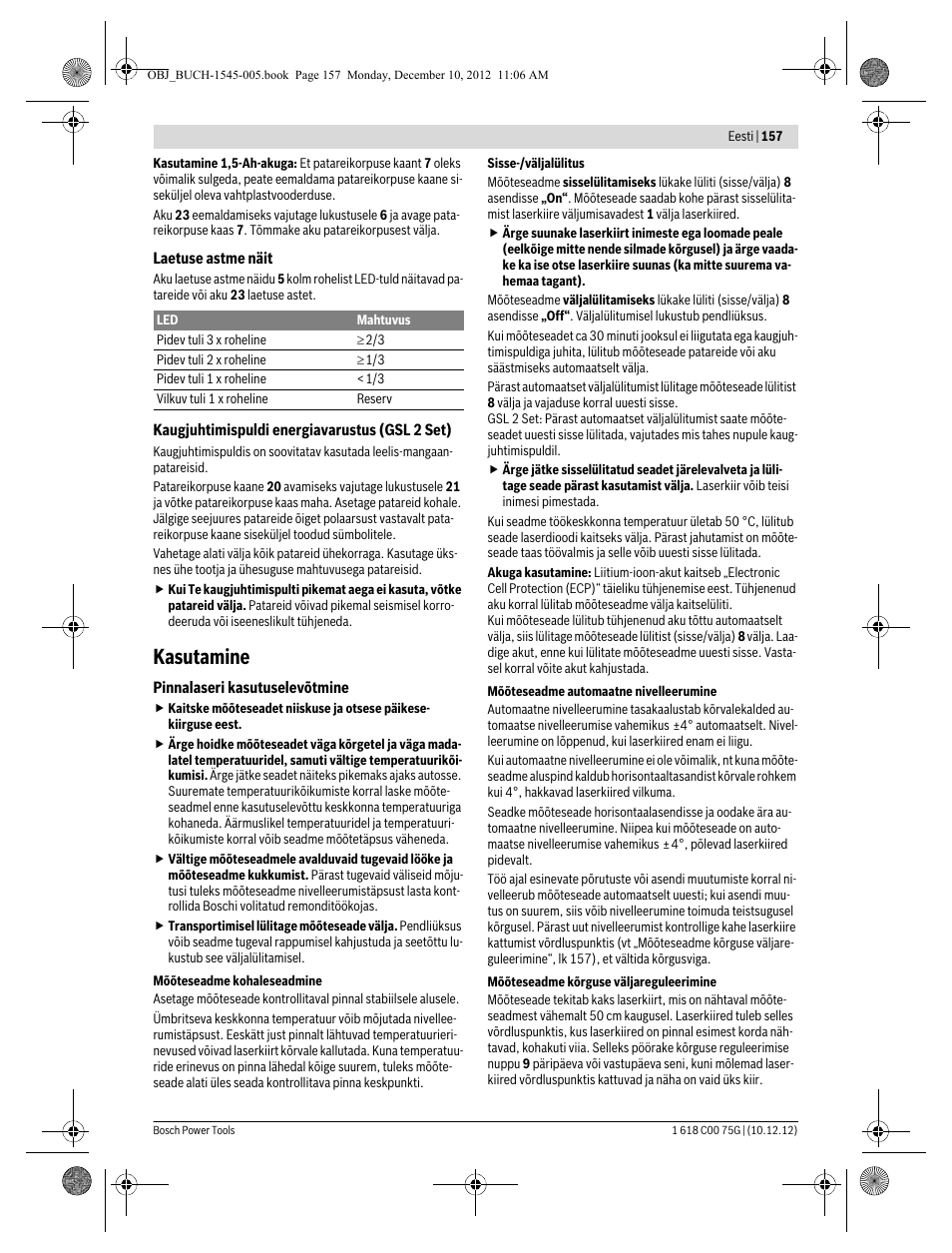 Kasutamine | Bosch GSL 2 Professional User Manual | Page 157 / 184