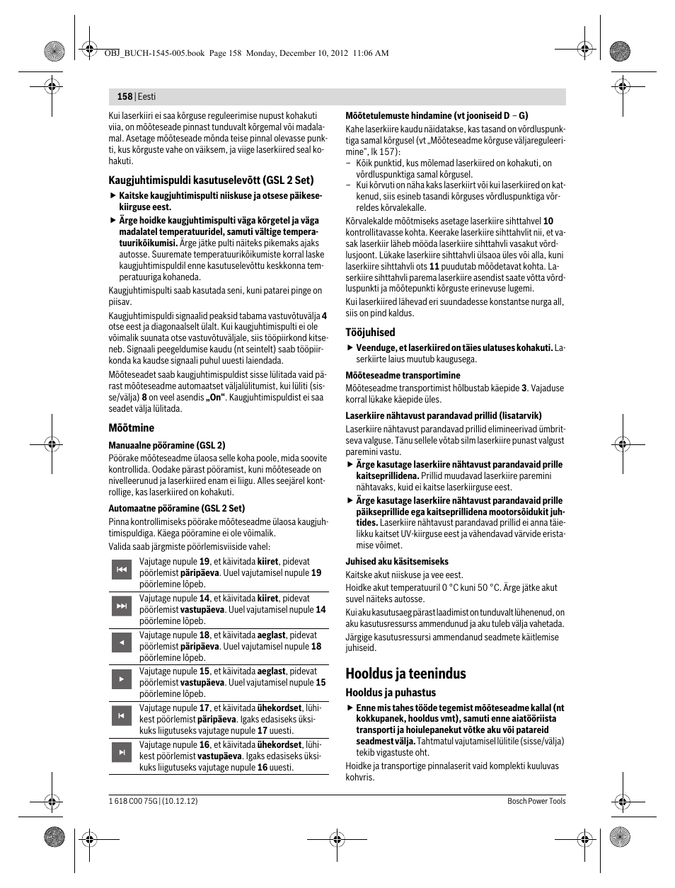 Hooldus ja teenindus | Bosch GSL 2 Professional User Manual | Page 158 / 184