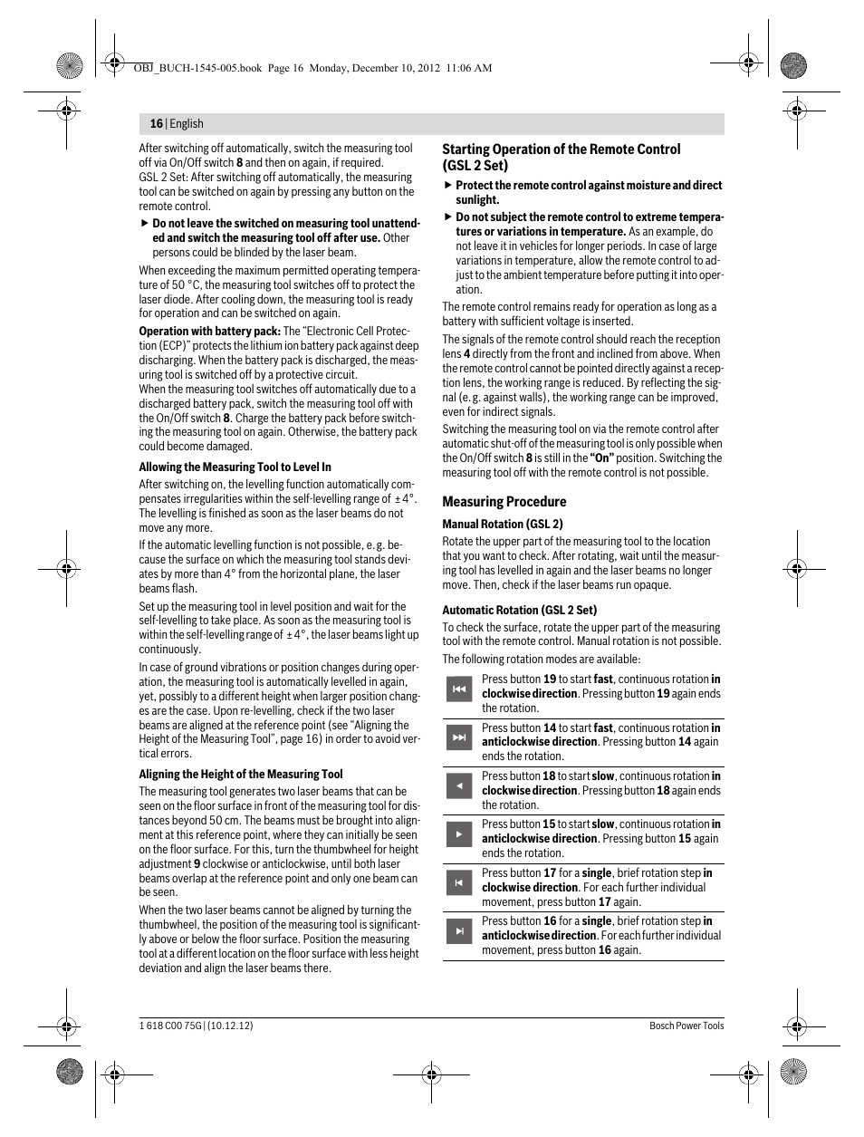 Bosch GSL 2 Professional User Manual | Page 16 / 184