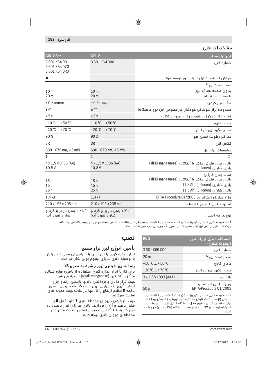 Bosch GSL 2 Professional User Manual | Page 182 / 184