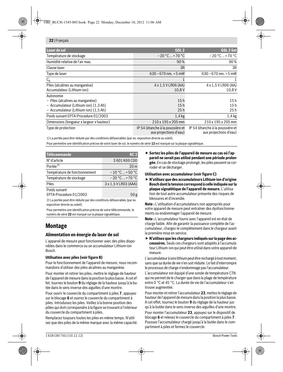 Montage | Bosch GSL 2 Professional User Manual | Page 22 / 184