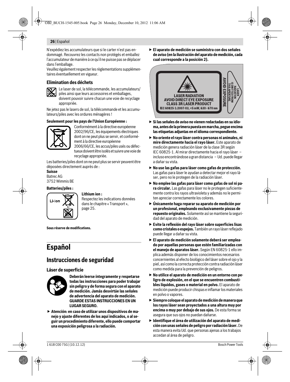 Español, Instrucciones de seguridad | Bosch GSL 2 Professional User Manual | Page 26 / 184