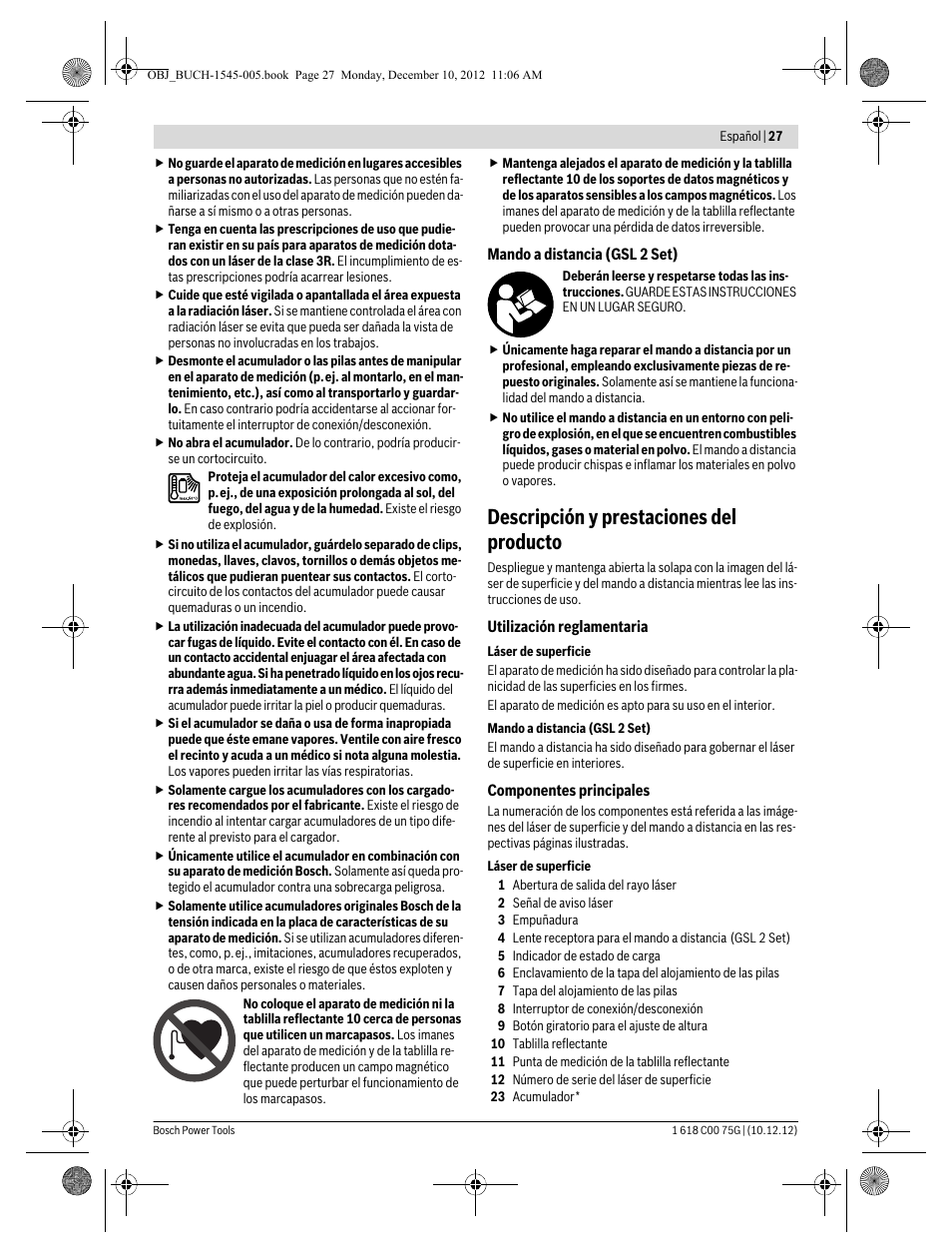 Descripción y prestaciones del producto | Bosch GSL 2 Professional User Manual | Page 27 / 184