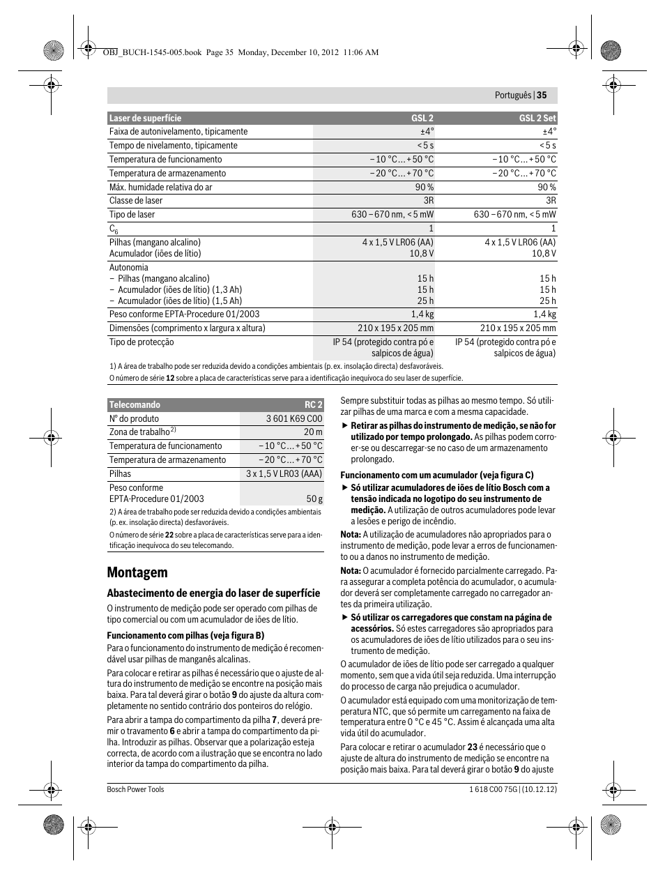 Montagem | Bosch GSL 2 Professional User Manual | Page 35 / 184