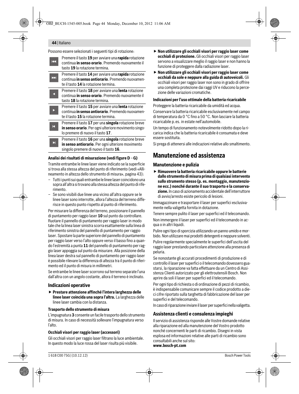 Manutenzione ed assistenza | Bosch GSL 2 Professional User Manual | Page 44 / 184