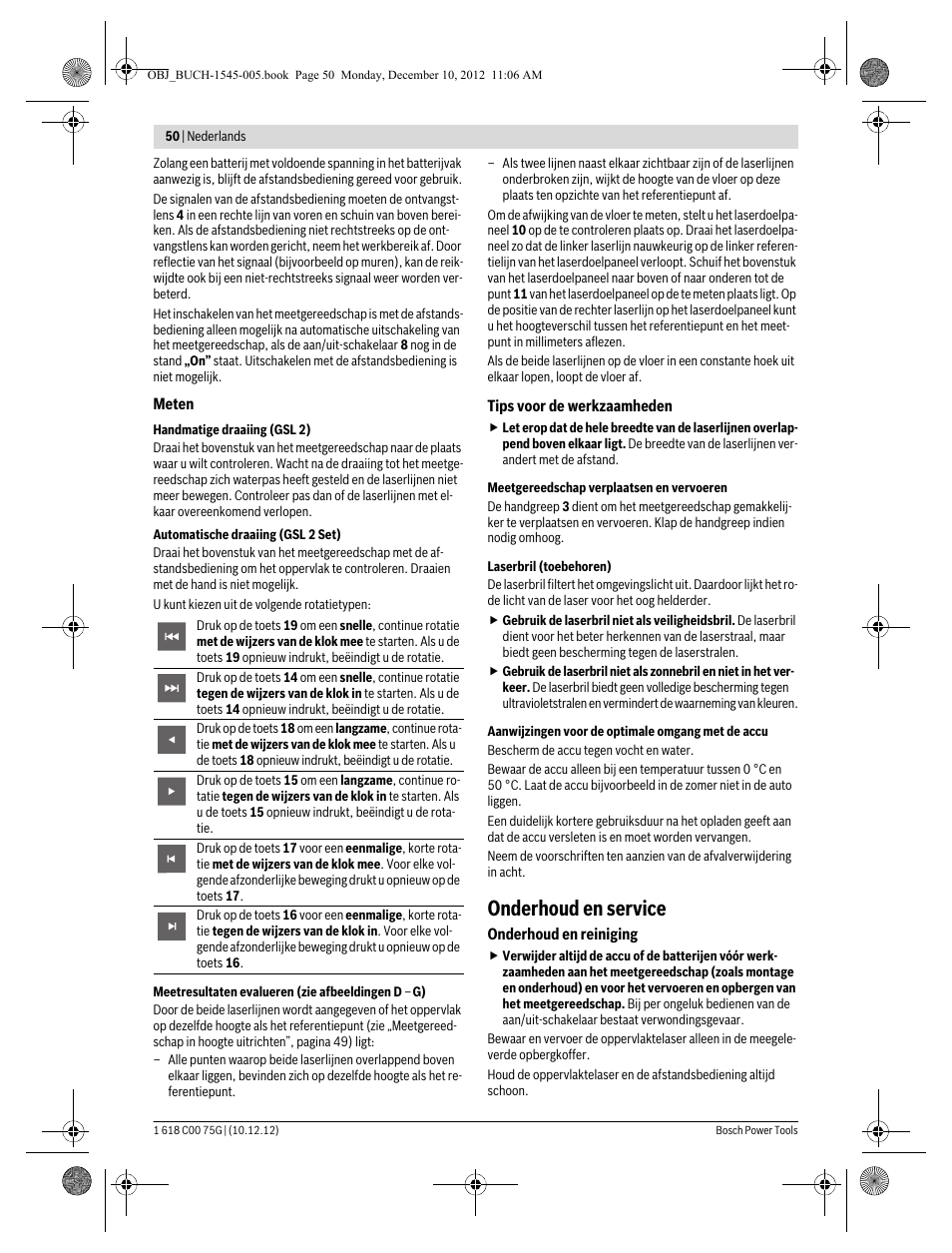 Onderhoud en service | Bosch GSL 2 Professional User Manual | Page 50 / 184