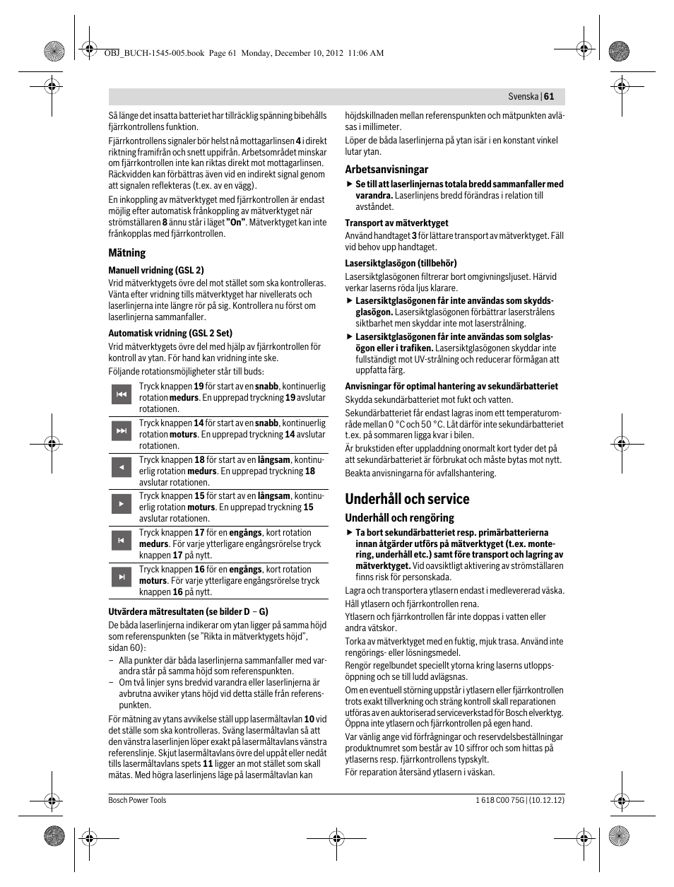 Underhåll och service | Bosch GSL 2 Professional User Manual | Page 61 / 184