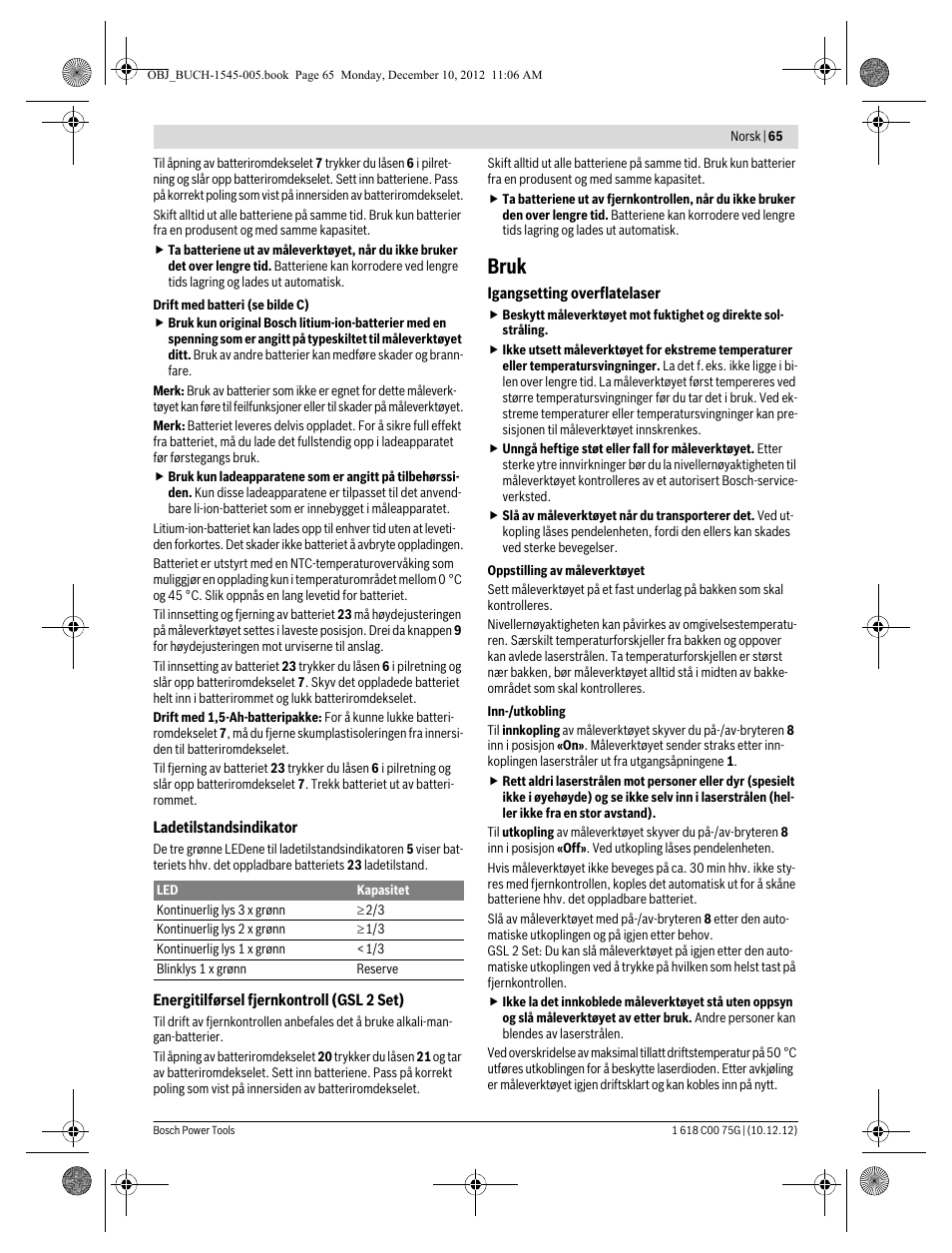 Bruk | Bosch GSL 2 Professional User Manual | Page 65 / 184