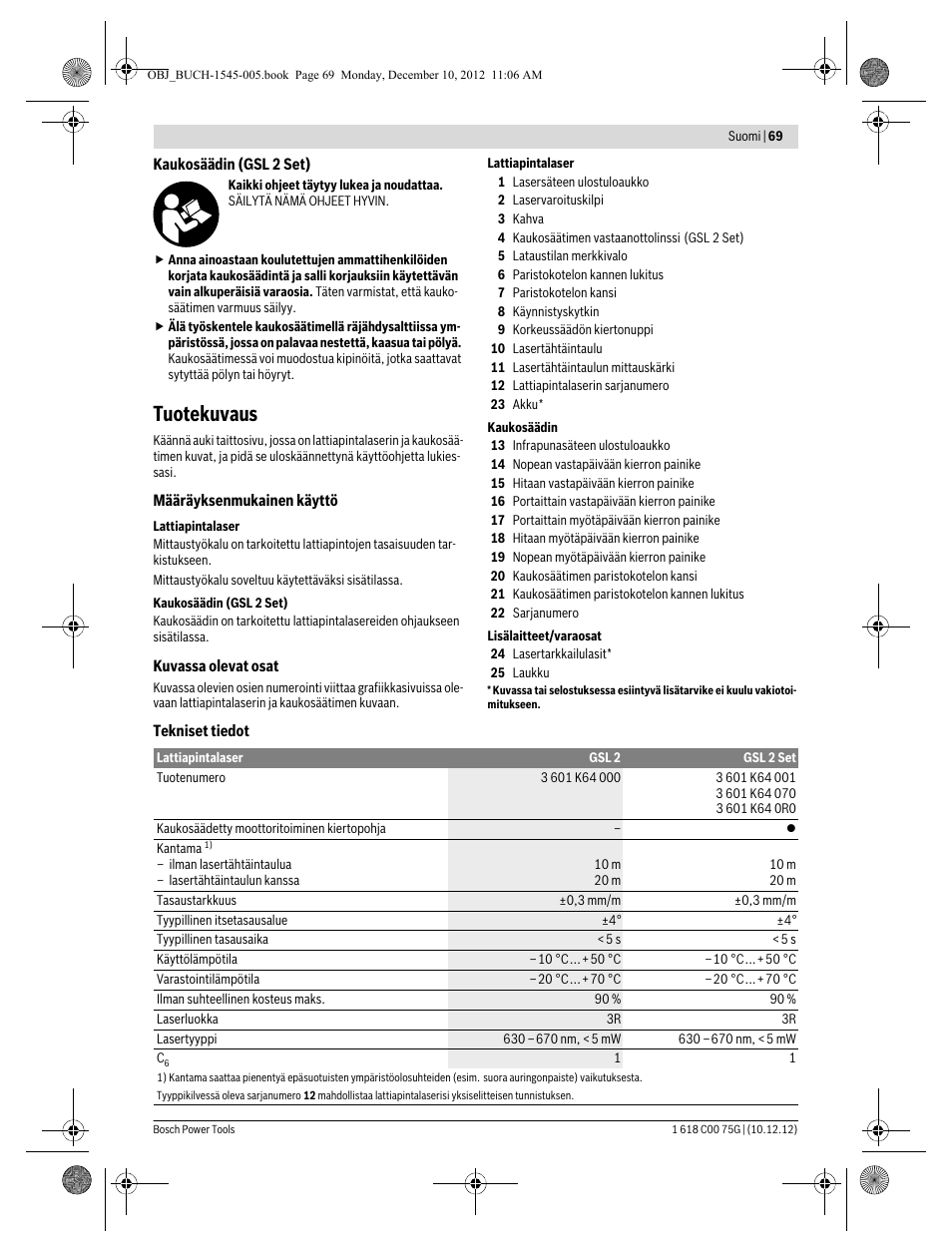 Tuotekuvaus | Bosch GSL 2 Professional User Manual | Page 69 / 184