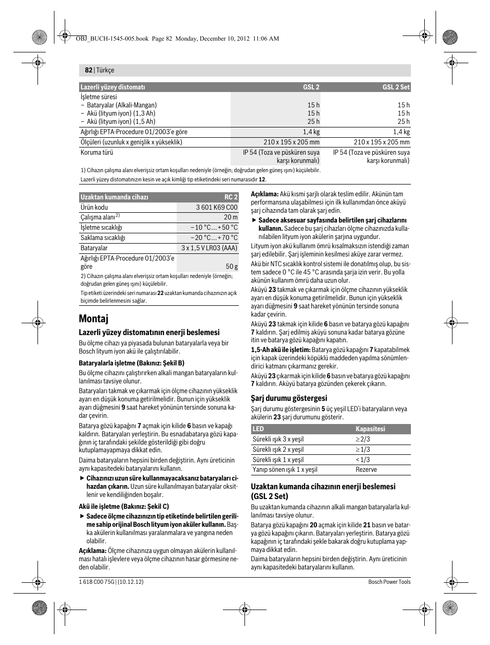 Montaj | Bosch GSL 2 Professional User Manual | Page 82 / 184