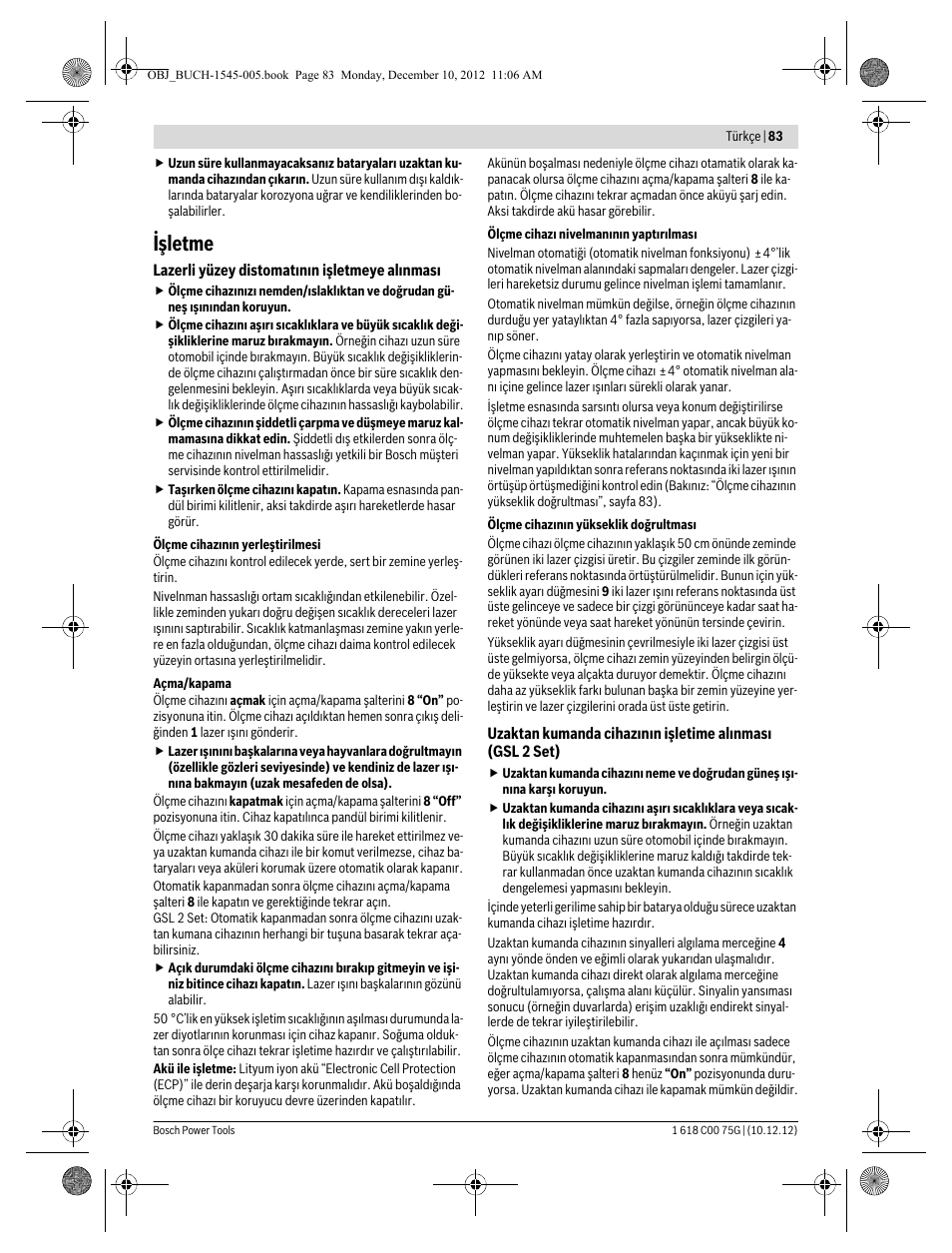 Işletme | Bosch GSL 2 Professional User Manual | Page 83 / 184