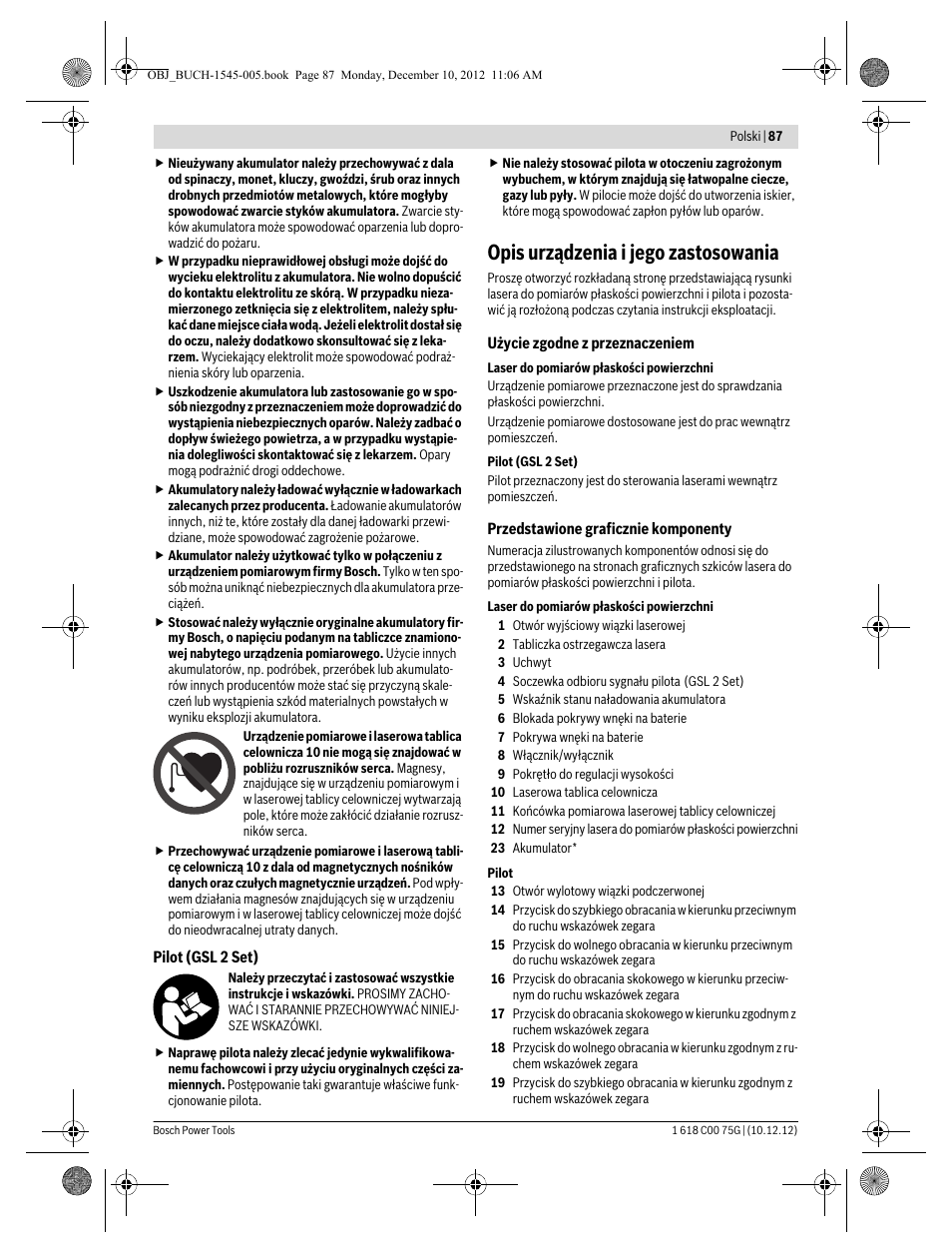 Opis urządzenia i jego zastosowania | Bosch GSL 2 Professional User Manual | Page 87 / 184