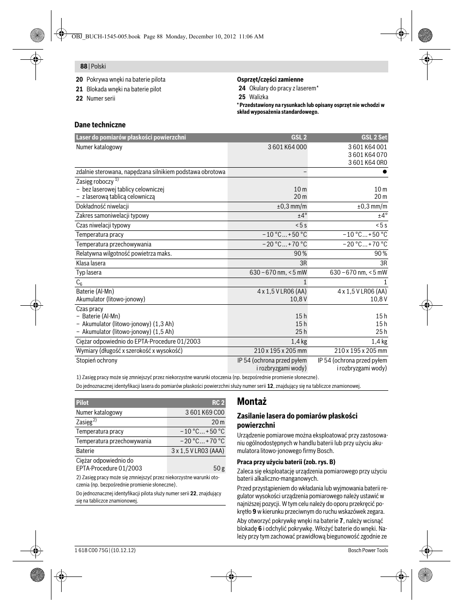 Montaż | Bosch GSL 2 Professional User Manual | Page 88 / 184