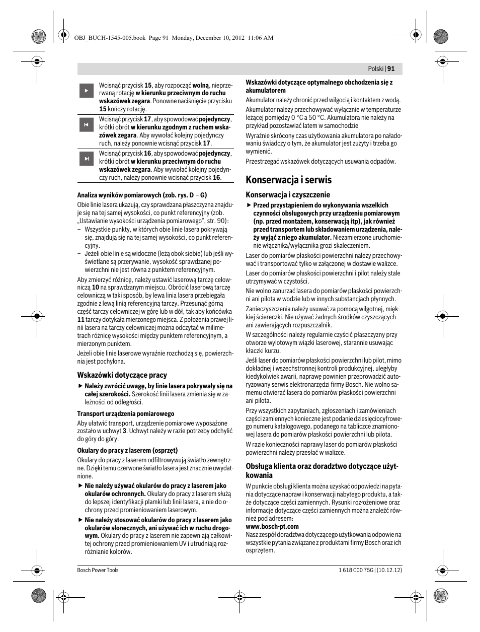 Konserwacja i serwis | Bosch GSL 2 Professional User Manual | Page 91 / 184