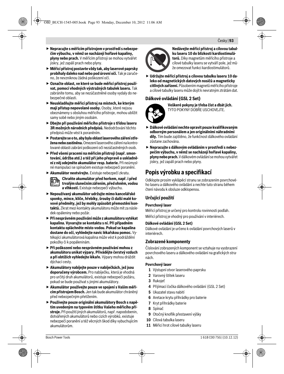 Popis výrobku a specifikací | Bosch GSL 2 Professional User Manual | Page 93 / 184