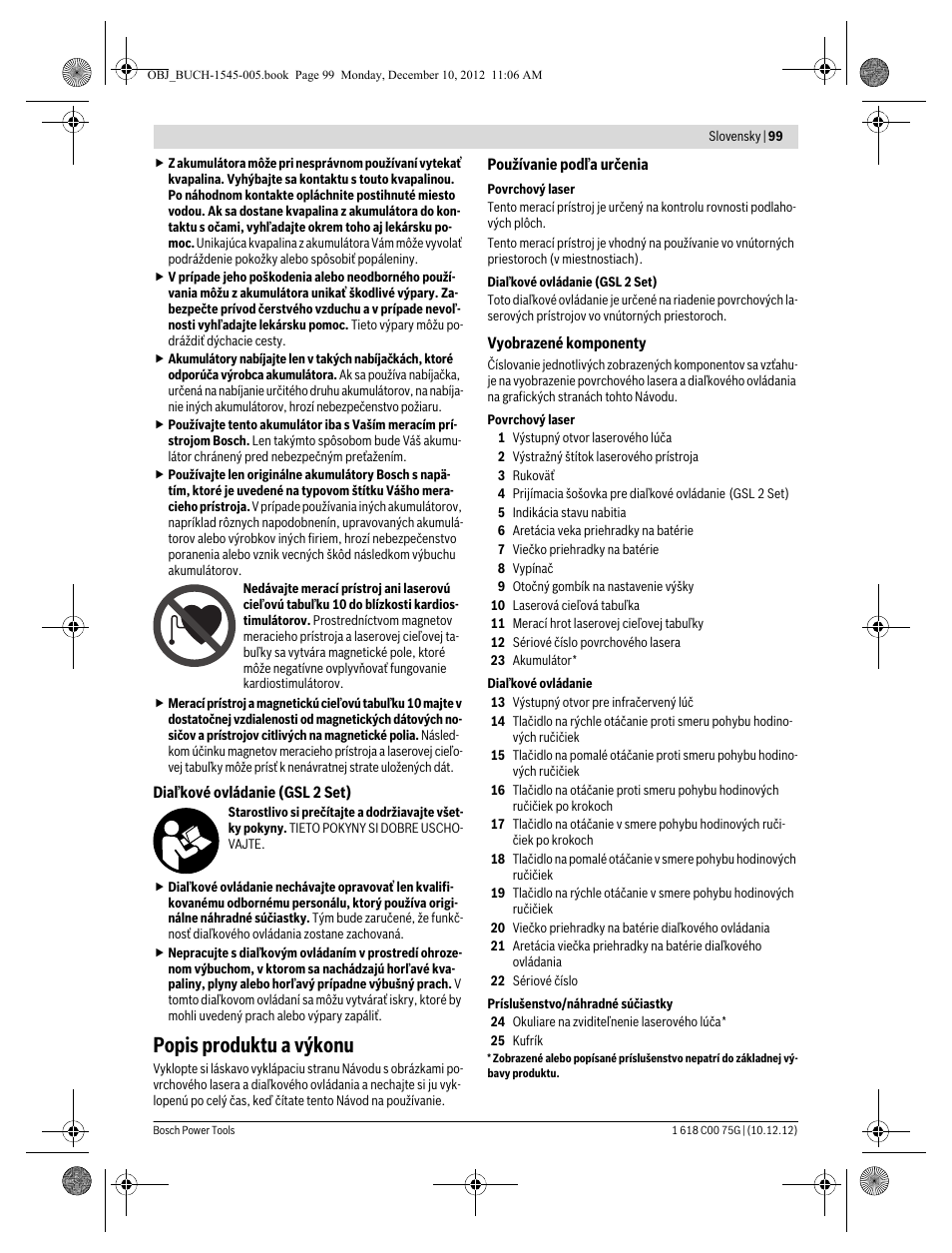 Popis produktu a výkonu | Bosch GSL 2 Professional User Manual | Page 99 / 184