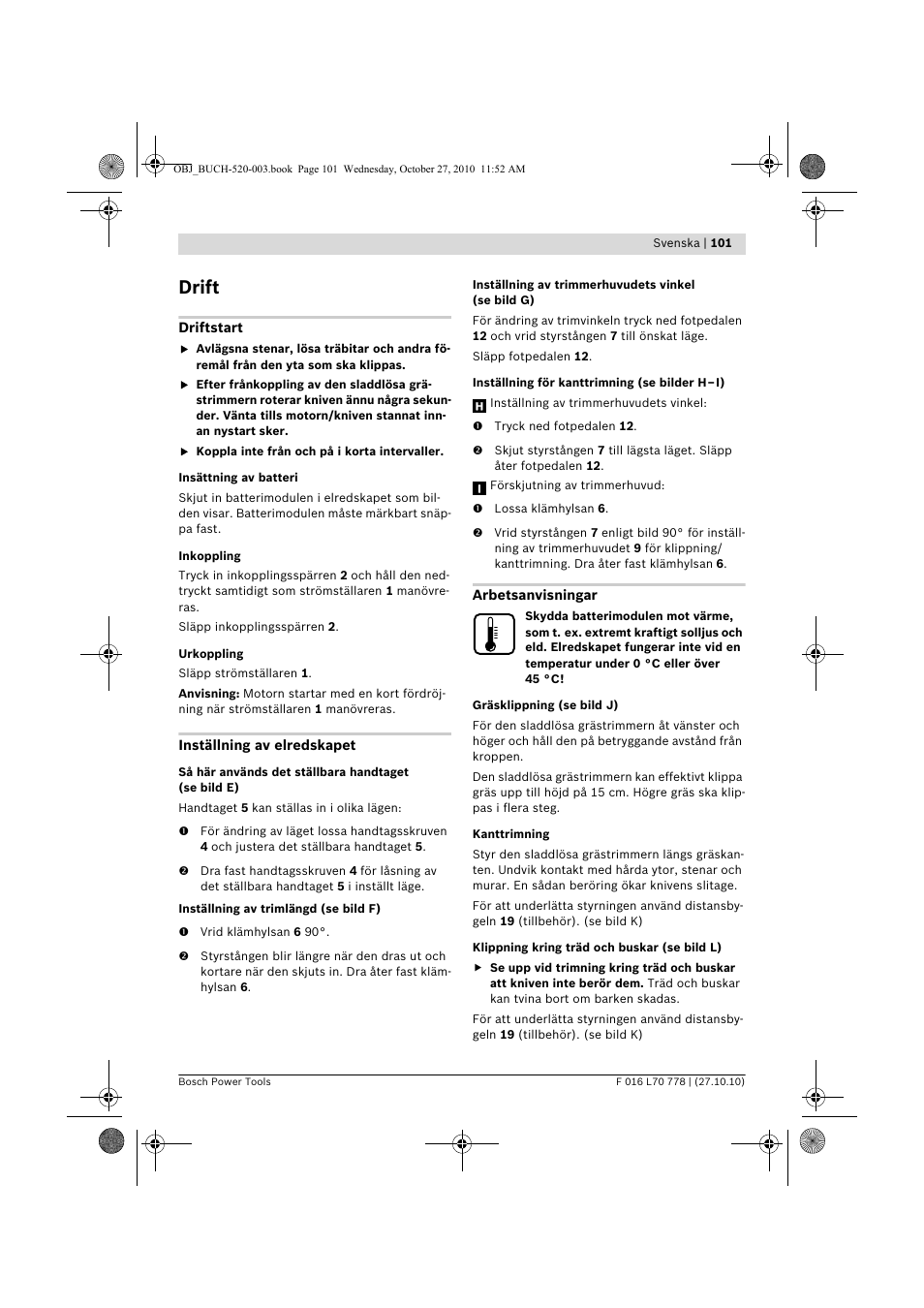 Drift | Bosch ART 23 LI User Manual | Page 101 / 297
